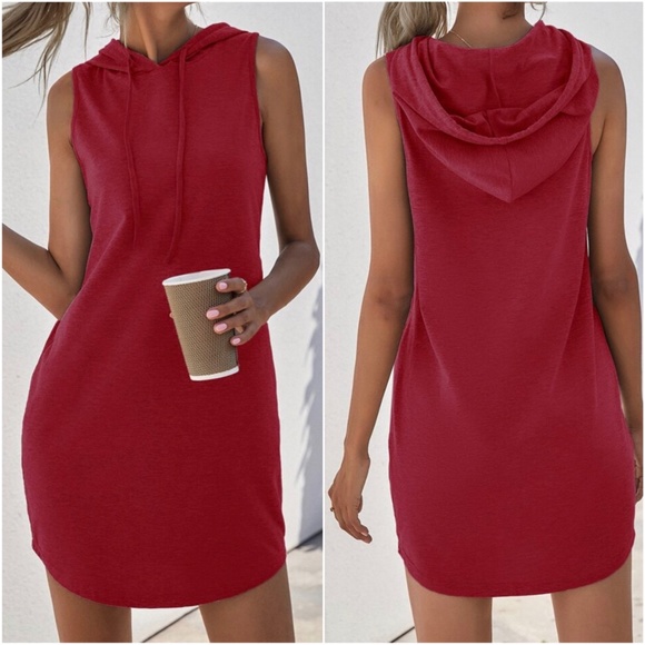 Cozy Minimalist Sleeveless Hoodie Casual Dress - Picture 2 of 8